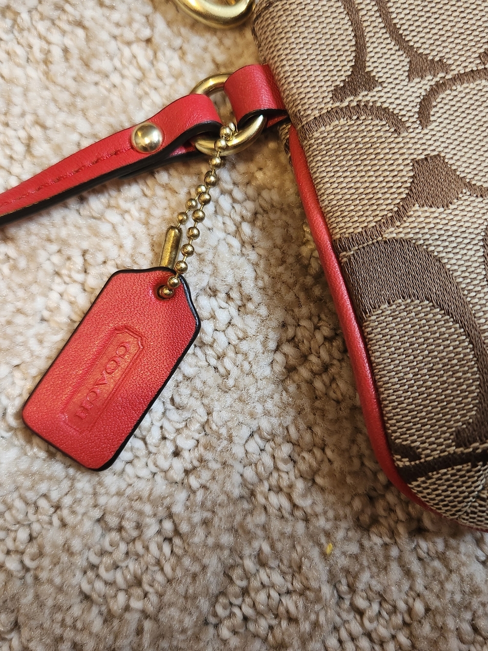 Coach Signature Canvas Wristlet With Red Leather Accents - Picture 3 of 5
